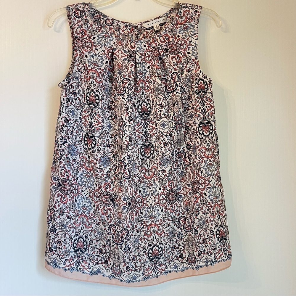 Women’s Boho Print Sleeveless Tunic Blouse Small Red Navy Pink Ivory Boho-chic